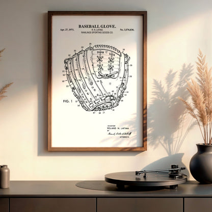 Baseball Glove Patent Wall Art - Ready to Frame Print