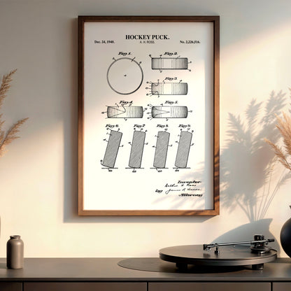 Hockey Puck Patent Wall Art  - Ready to Frame Print