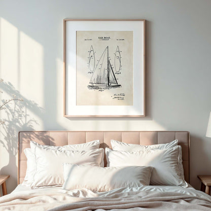 Sailboat Patent Wall Art - Nautical Coastal Print - PRINTABLE DIGITAL DOWNLOAD