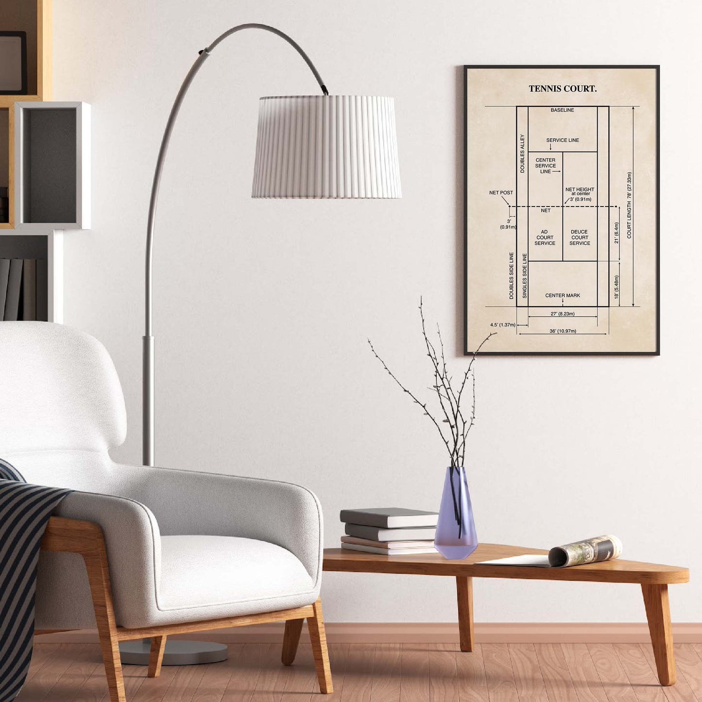 Tennis Court Diagram Poster - PRINTABLE DIGITAL DOWNLOAD
