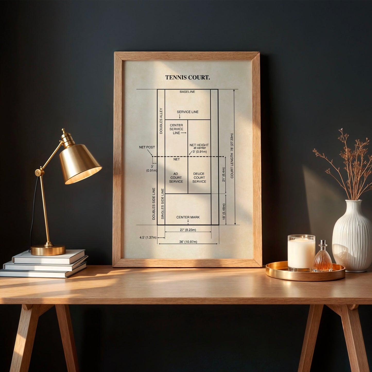 Tennis Court Wall Art - Ready to Frame Minimalist Sports Decor