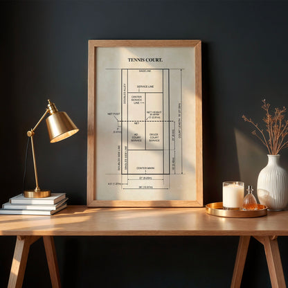 Tennis Court Wall Art - Ready to Frame Minimalist Sports Decor
