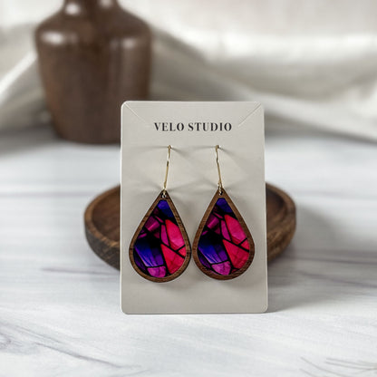 Pink & Purple Mosaic Faux Stained Glass Earrings