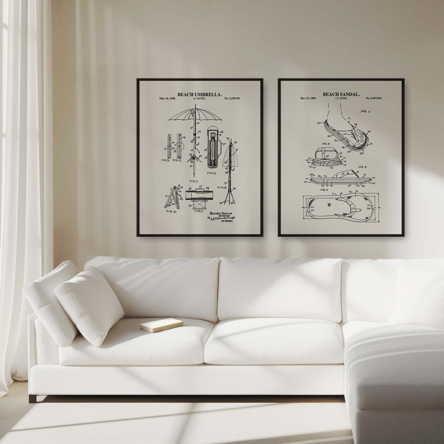 Beach Wall Art Set of 2 -  Flip Flop and Umbrella - Ready to Frame Prints