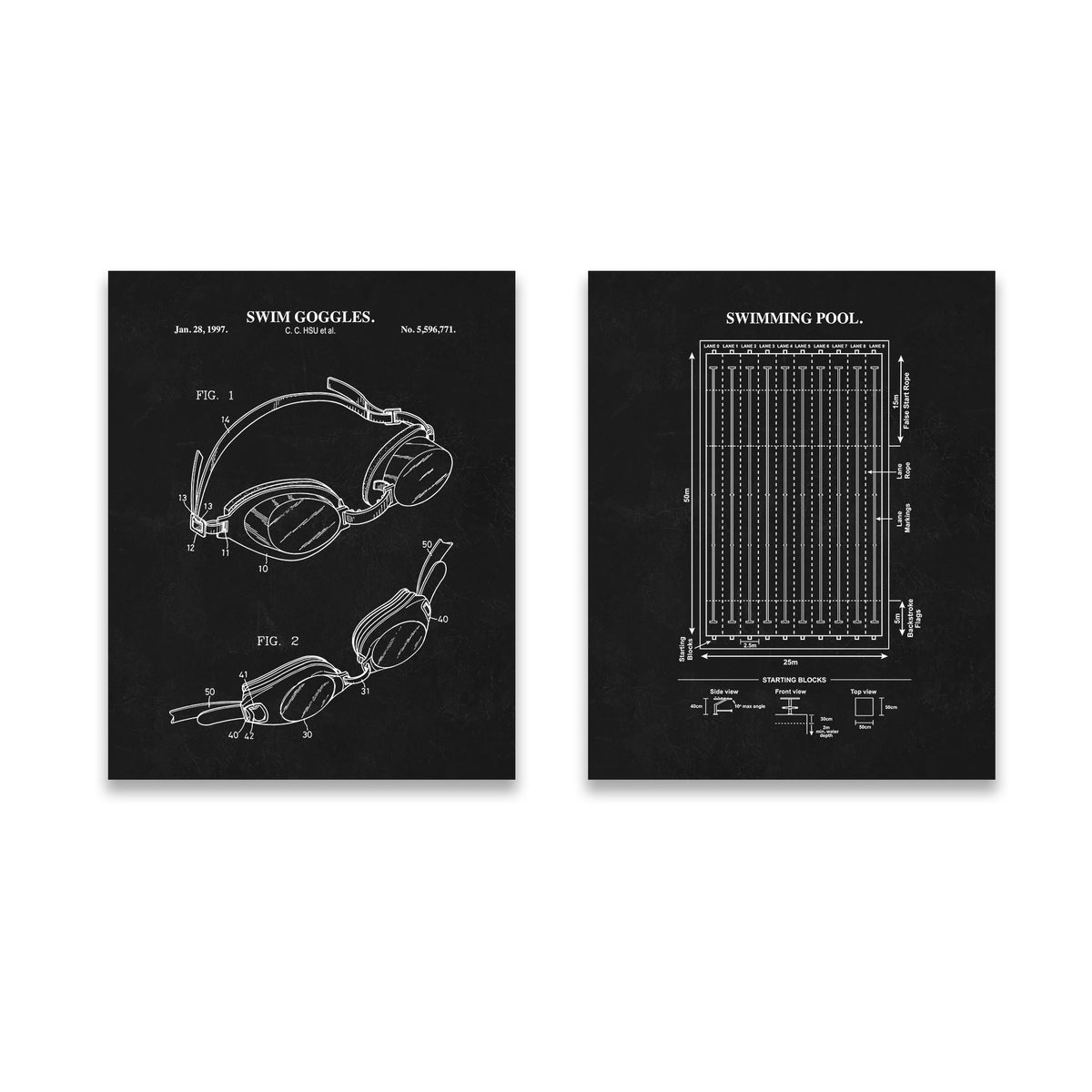 Swimming Wall Art Set - Swim Goggles & Pool- Ready to Frame Prints