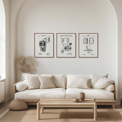 Whiskey Bourbon Patent Wall Art - Set of 3 Physical Prints