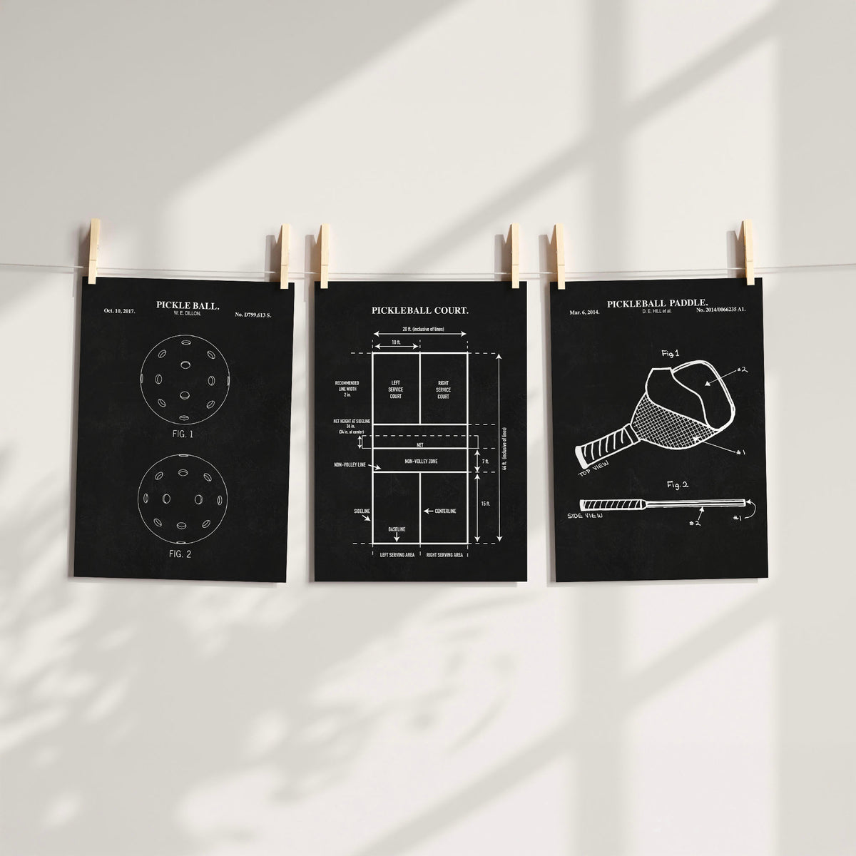 Pickleball Patent Print Wall Art - Set of 3 Ready to Frame Prints