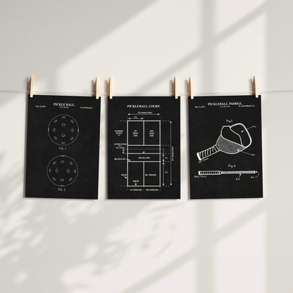 Pickleball Patent Print Wall Art - Set of 3 Ready to Frame Prints