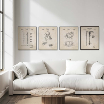 Skiing Patent Wall Art Set - Boot, Ski, Pole and Goggle - Ready to Frame Prints