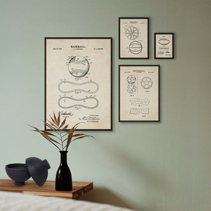 Baseball, Football, Soccer Ball and Basketball Patent Print Wall Art - Set of 4 - PRINTABLE DIGITAL DOWNLOAD