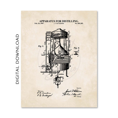 Whiskey Making Patent Print Wall Art - Set of 6 - PRINTABLE DIGITAL DOWNLOAD