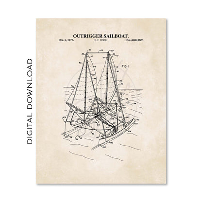 Nautical Sailing Patent Print Wall Art - Vintage Coastal Set of 6 - PRINTABLE DIGITAL DOWNLOAD