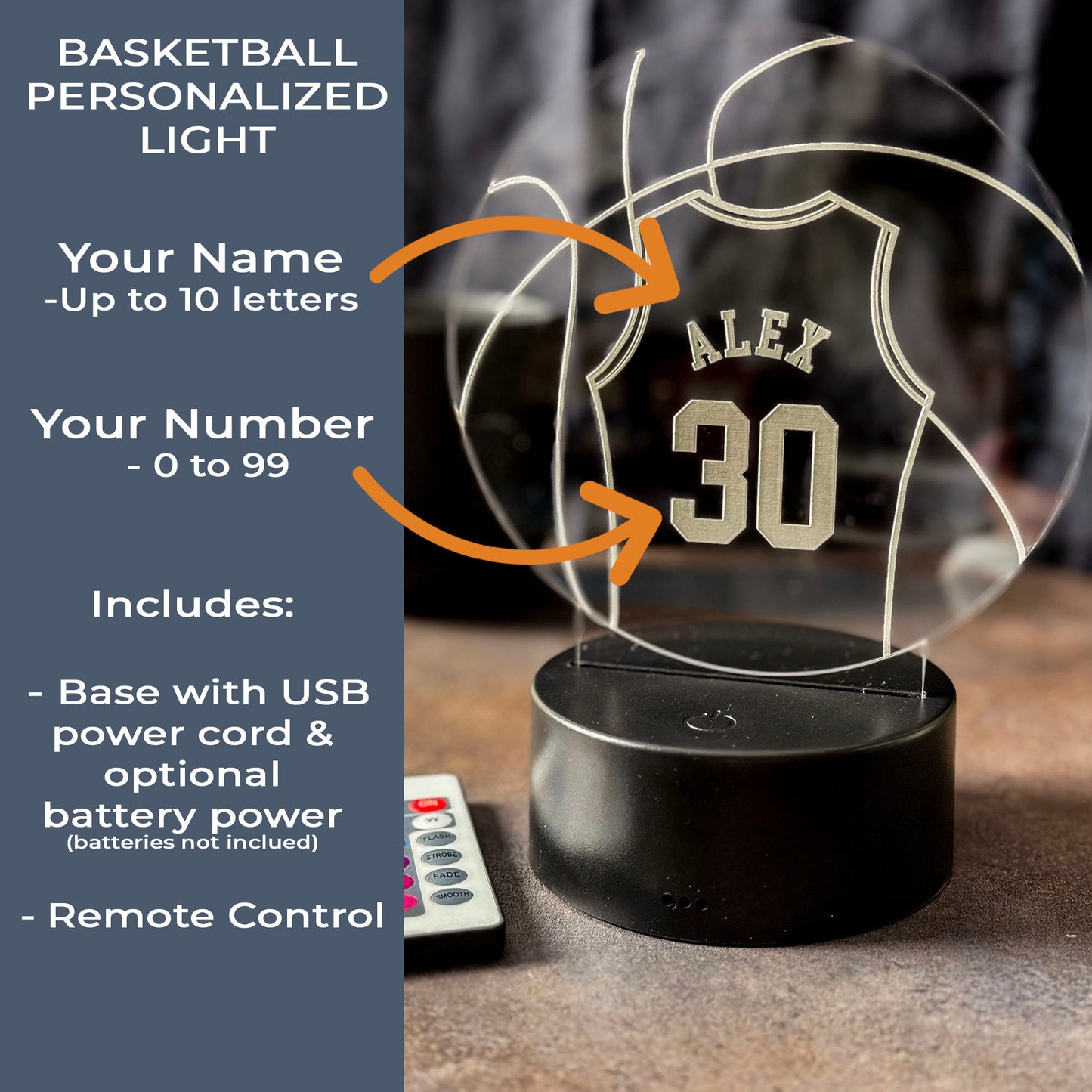 Personalized Basketball Jersey LED Light  - Custom Name & Number