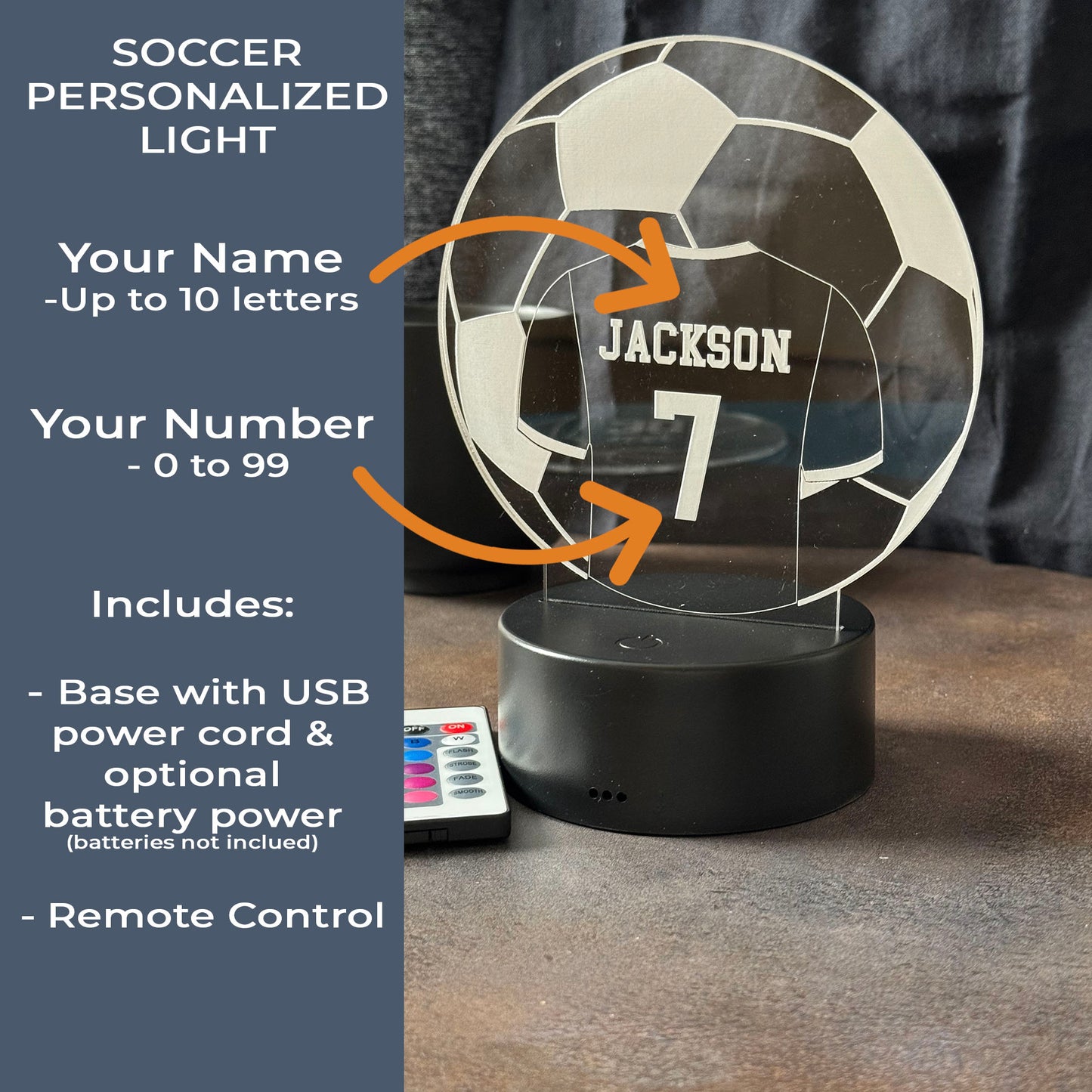 Personalized Soccer Jersey LED Light - Custom Name & Number