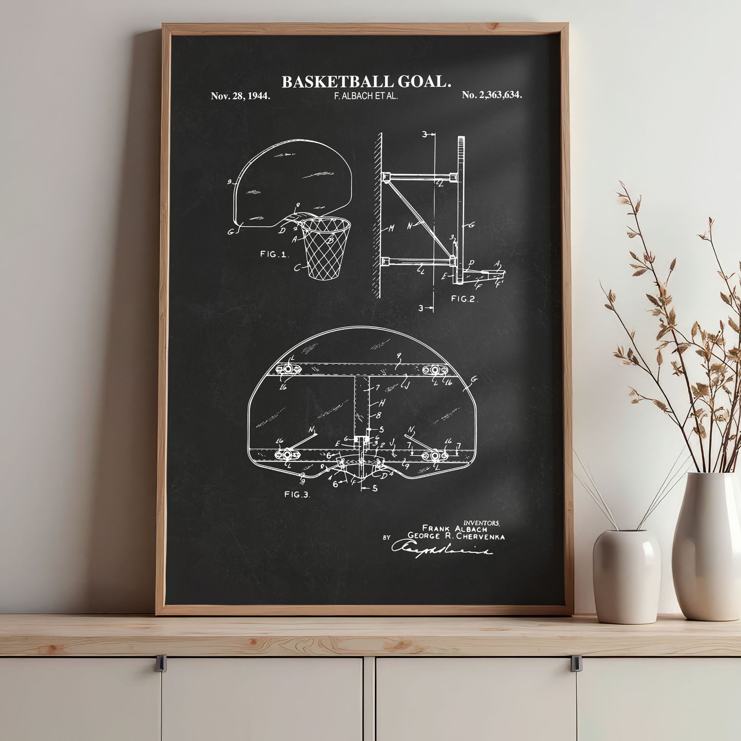 Basketball Goal Wall Art - Retro Basketball Patent - Ready to Frame Print