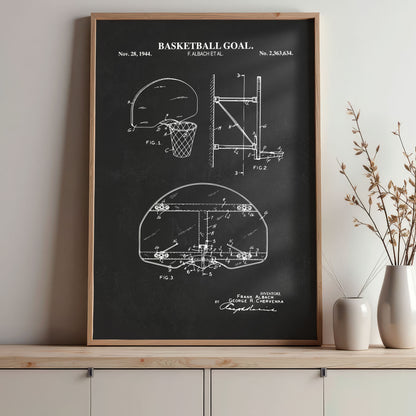 Basketball Goal Wall Art - Retro Basketball Patent - Ready to Frame Print
