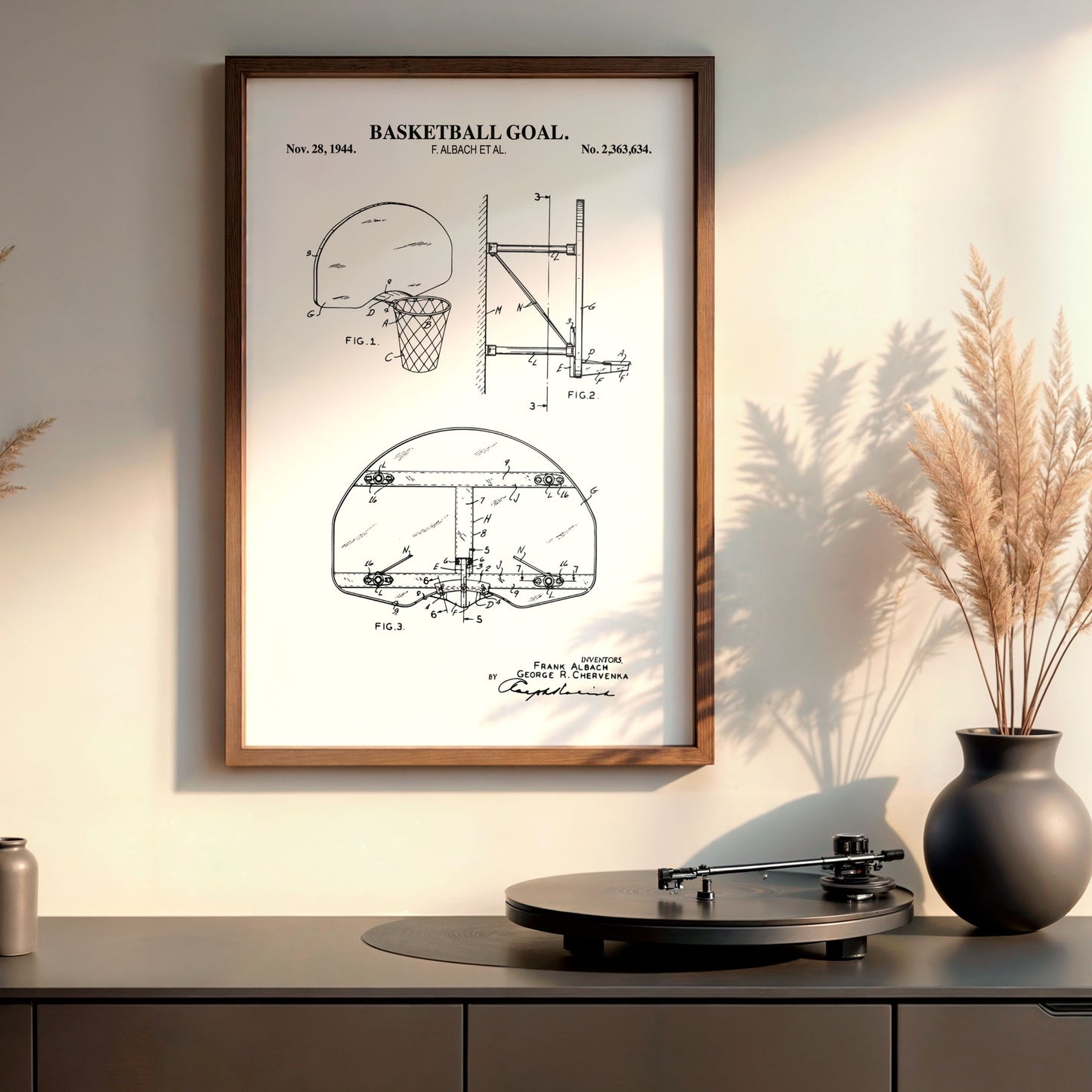 Basketball Goal Wall Art - Retro Basketball Patent - Ready to Frame Print