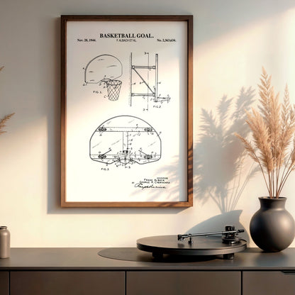 Basketball Goal Wall Art - Retro Basketball Patent - Ready to Frame Print