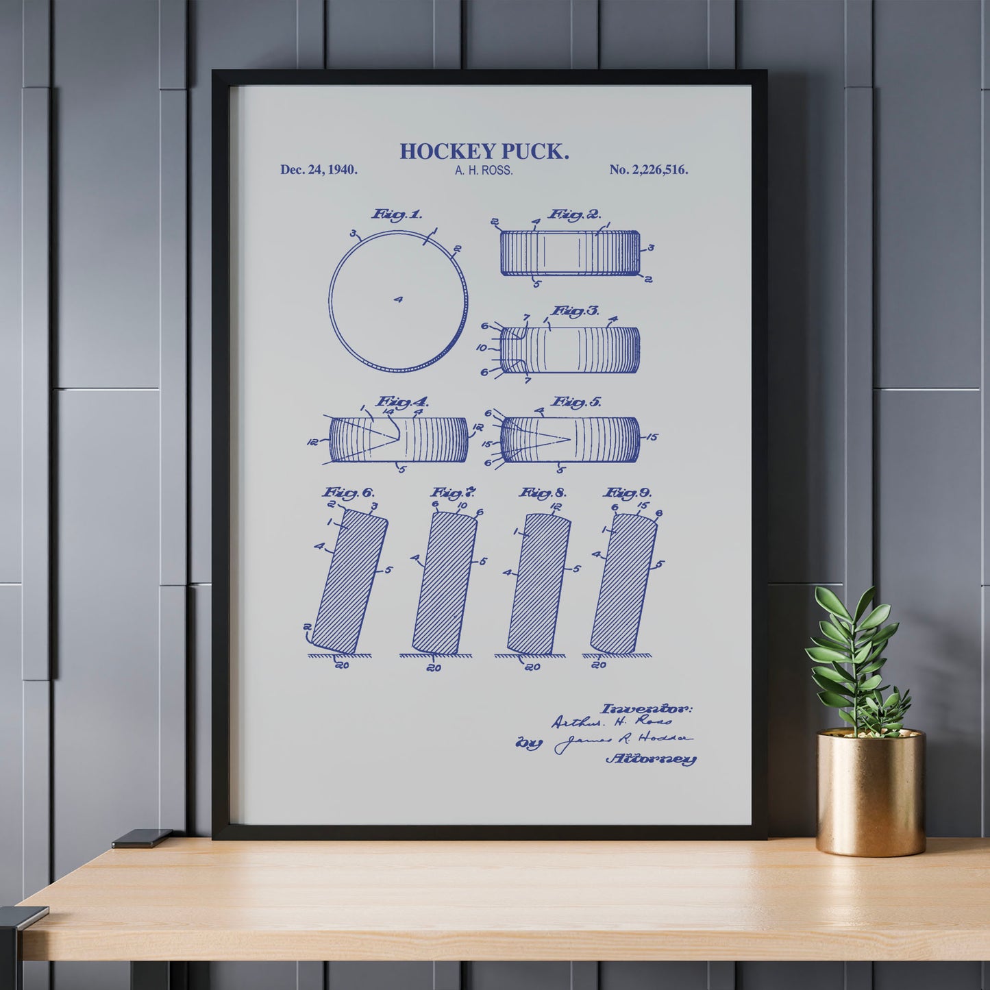 Hockey Puck Patent Wall Art  - Ready to Frame Print