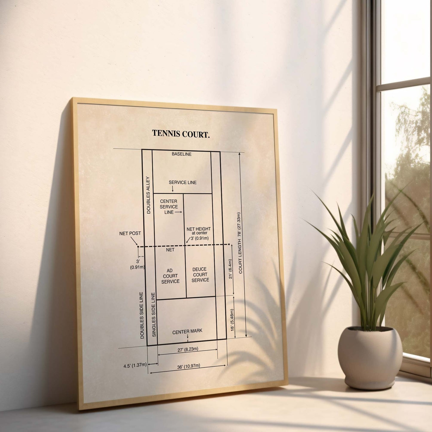 Tennis Court Diagram Poster - PRINTABLE DIGITAL DOWNLOAD