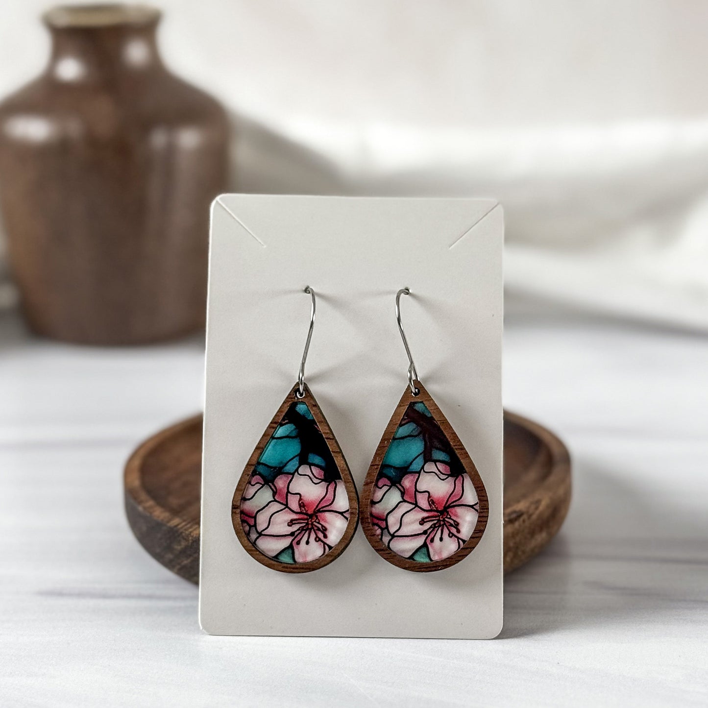 Cherry Blossom Faux Stained Glass Earrings