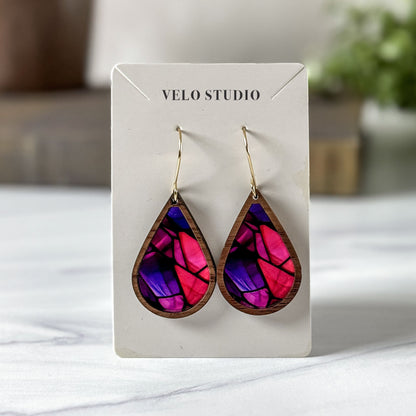 Pink & Purple Mosaic Faux Stained Glass Earrings