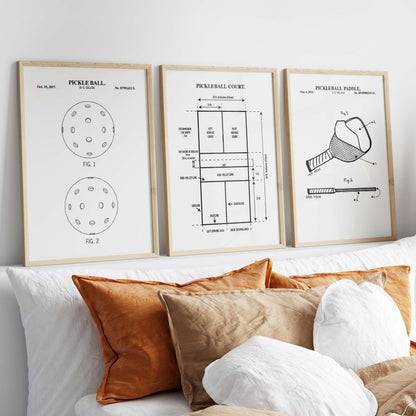Pickleball Patent Print Wall Art - Set of 3 Ready to Frame Prints