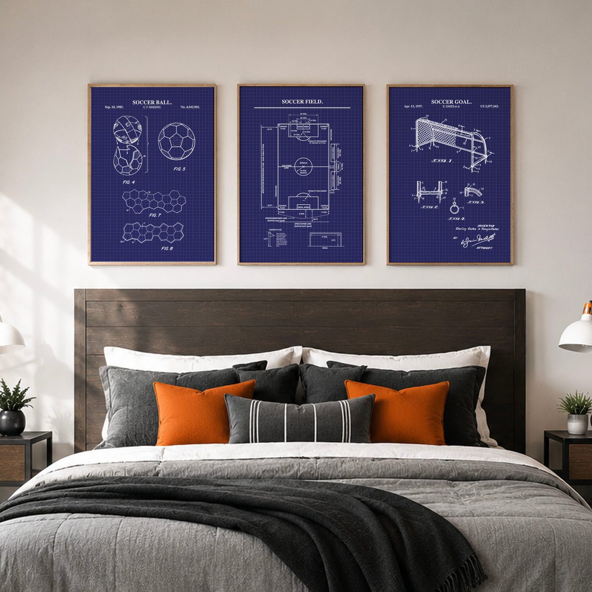 Soccer Wall Art Set - Ball, Field, Goal - Ready to Frame Prints