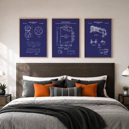 Soccer Wall Art Set - Ball, Field, Goal - Ready to Frame Prints