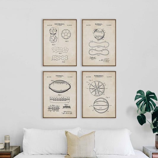 Baseball, Football, Soccer Ball and Basketball Patent Print Wall Art - Set of 4 - PRINTABLE DIGITAL DOWNLOAD