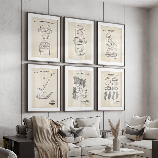 Hockey Patent Print Wall Art  - Set of 6 - PRINTABLE DIGITAL DOWNLOAD