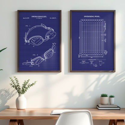 Swimming Wall Art Set - Swim Goggles & Pool- Ready to Frame Prints