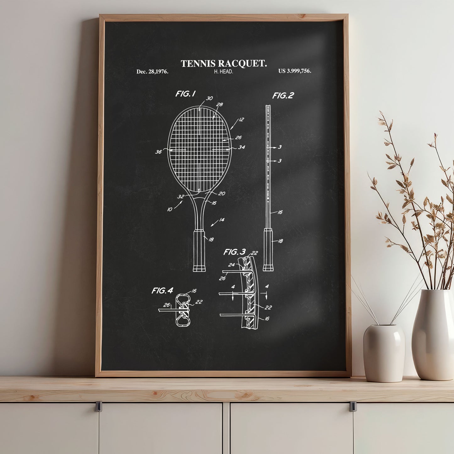 Tennis Racquet Patent Wall Art Print - Ready to Frame Sports Office Decor