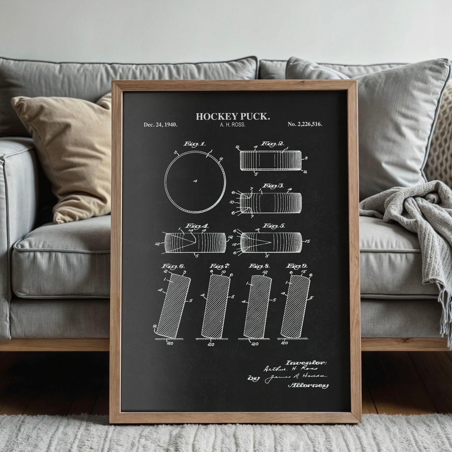 Hockey Puck Patent Wall Art  - Ready to Frame Print