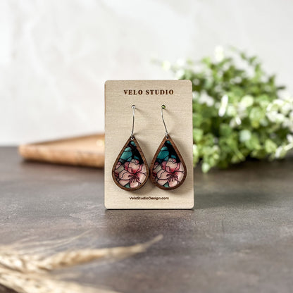 Cherry Blossom Faux Stained Glass Earrings