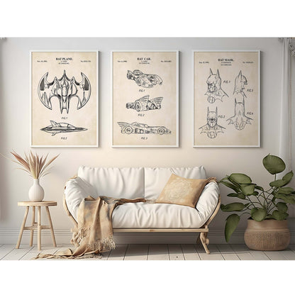 Bat Superhero Patent Print Wall Art - Set of 3 - PRINTABLE DIGITAL DOWNLOAD