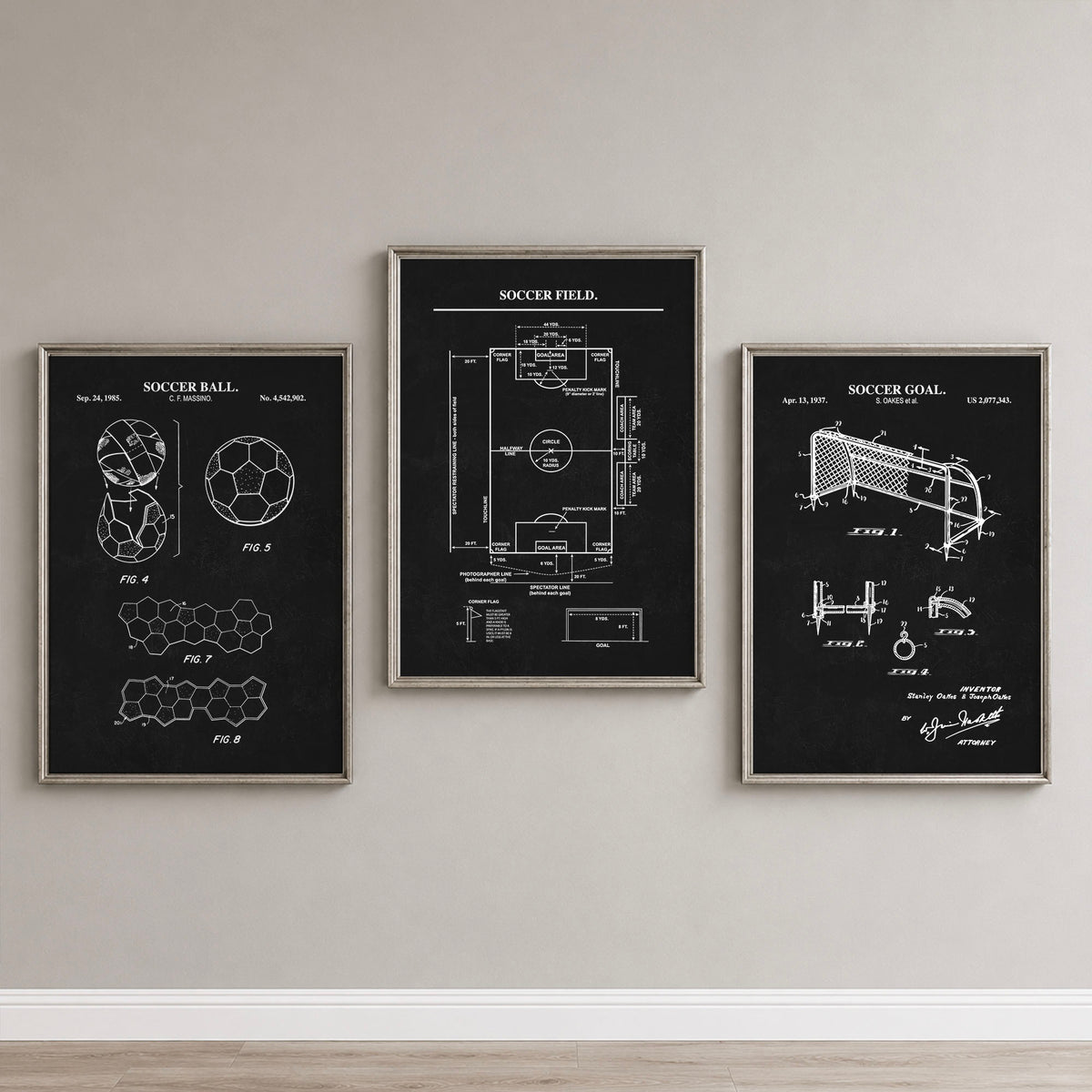 Soccer Wall Art Set - Ball, Field, Goal - Ready to Frame Prints