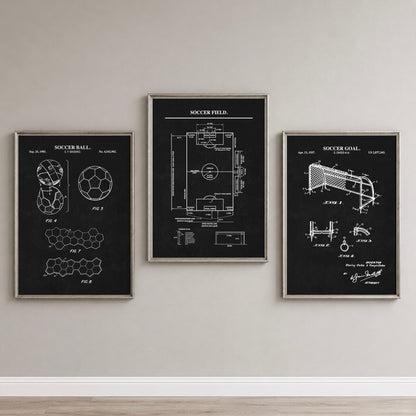 Soccer Wall Art Set - Ball, Field, Goal - Ready to Frame Prints