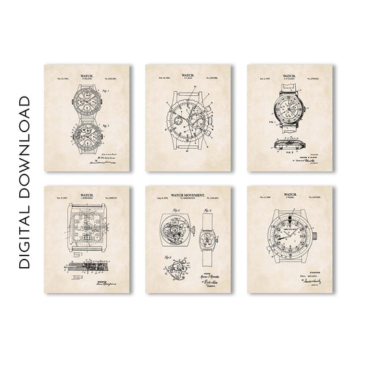 Watch Patent Wall Art - Set of 6 - DIGITAL DOWNLOAD