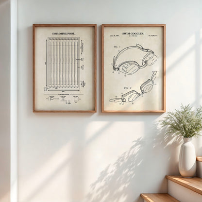 Swimming Wall Art Set - Swim Goggles & Pool- Ready to Frame Prints