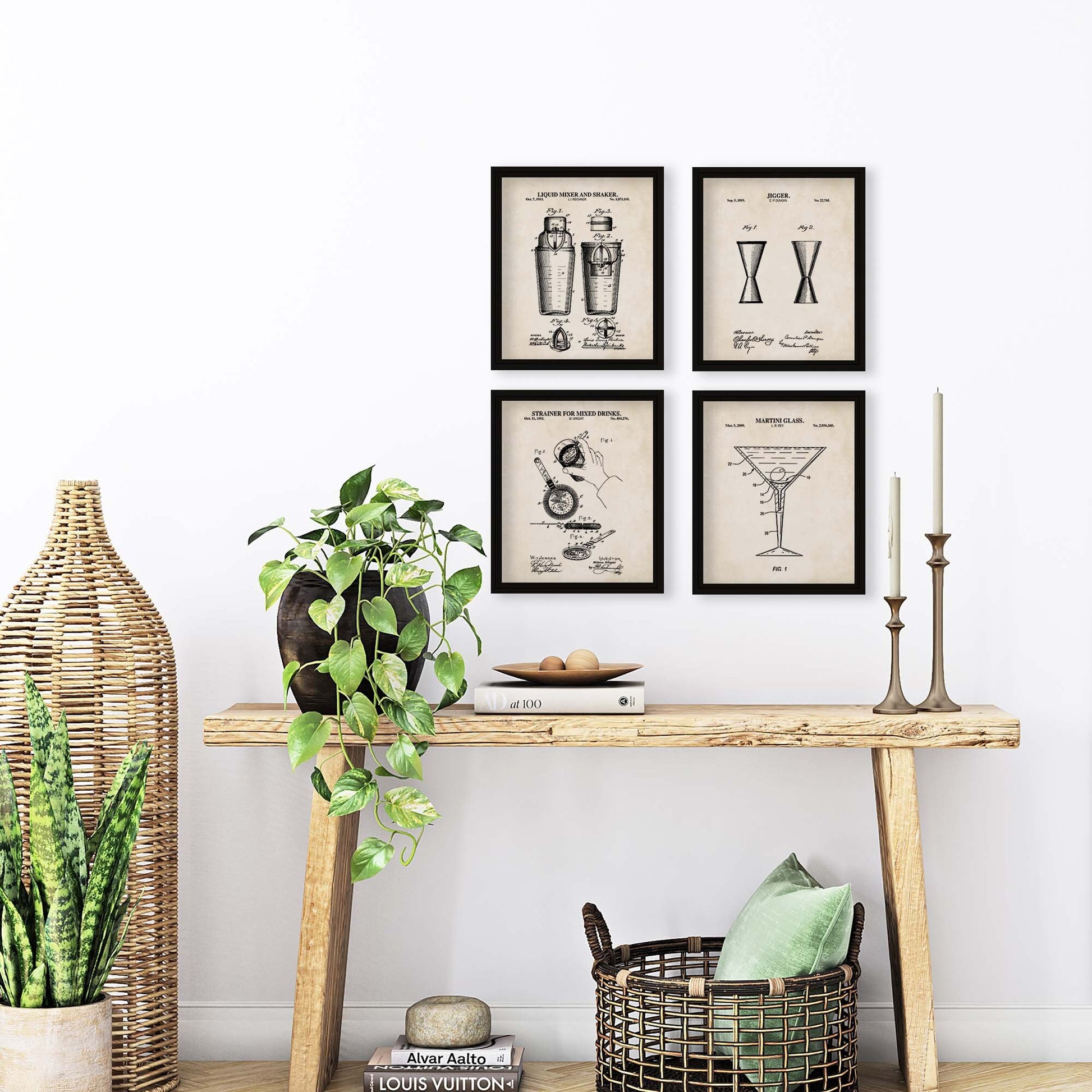 Cocktail Wall Art | Set of 4 Prints | Bar Cart Patent Prints | PRINTABLE DIGITAL DOWNLOAD