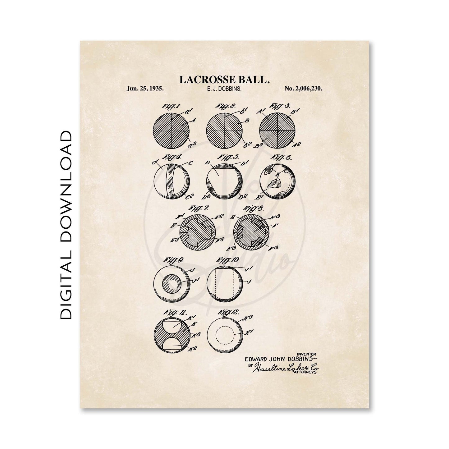 Lacrosse Wall Art | Lacrosse Ball, Stick and Helmet Patent Prints | Set of 3 Prints | Lacrosse Player Gift | PRINTABLE DIGITAL DOWNLOAD