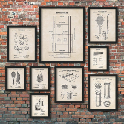 Tennis Wall Art | Vintage Tennis Patent Prints| Gallery Wall Set of 9 | Gift for Tennis Player | PRINTABLE DIGITAL DOWNLOAD