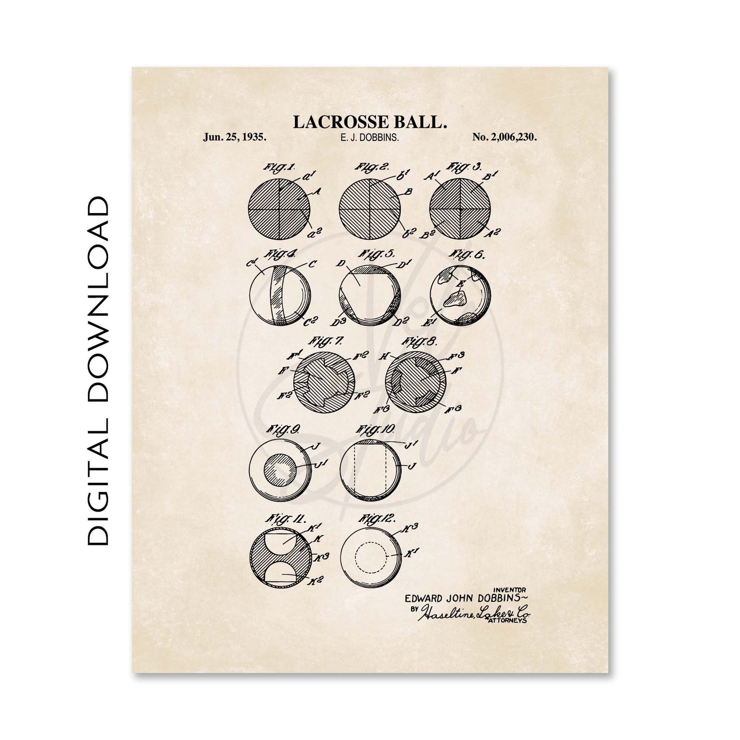 Lacrosse Wall Art | Lacrosse Stick, Ball, Lacrosse Field & Helmet Patent Prints | Gallery Wall Set of 4 | PRINTABLE DIGITAL DOWNLOAD