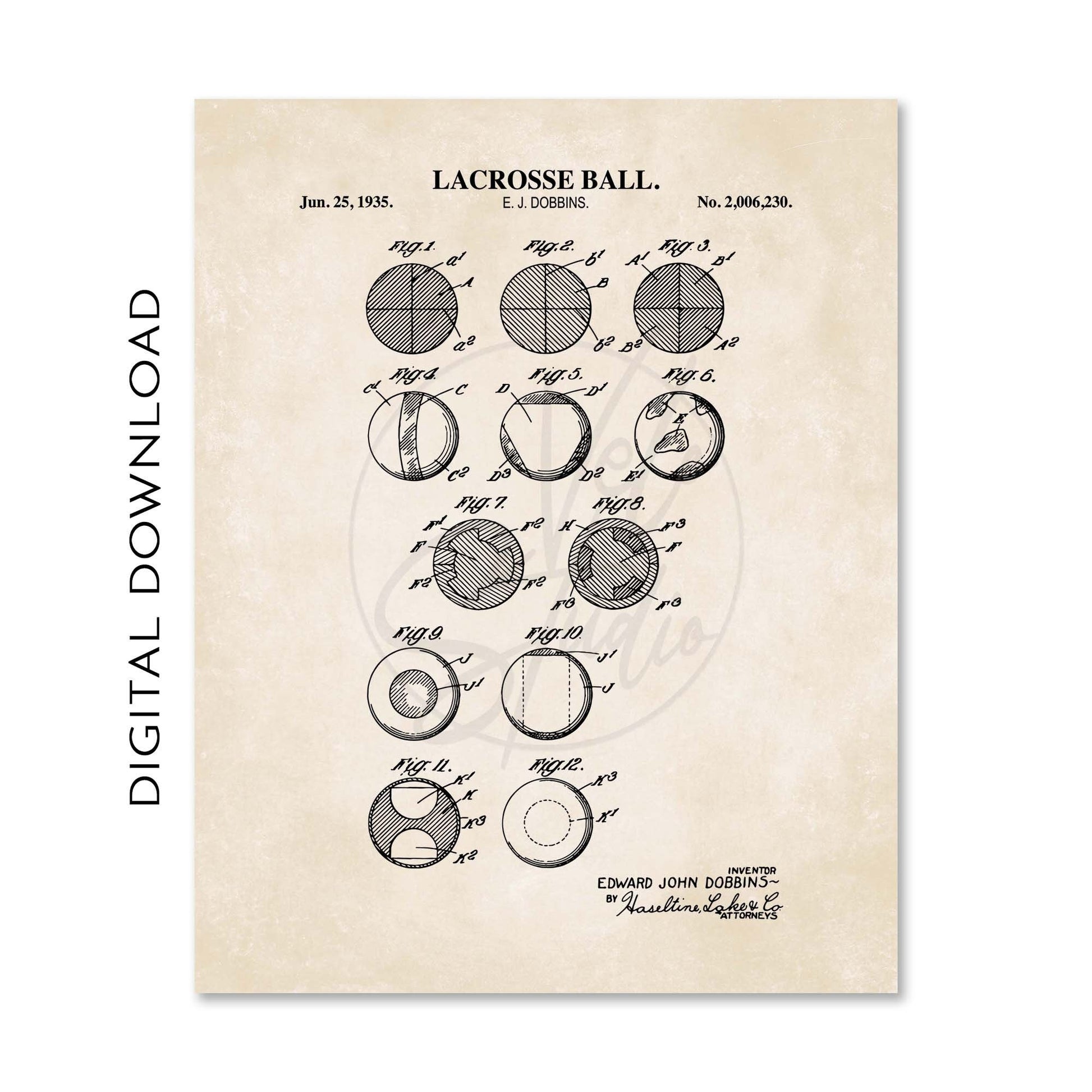 Lacrosse Wall Art | Lacrosse Stick, Ball, Lacrosse Field & Helmet Patent Prints | Gallery Wall Set of 4 | PRINTABLE DIGITAL DOWNLOAD