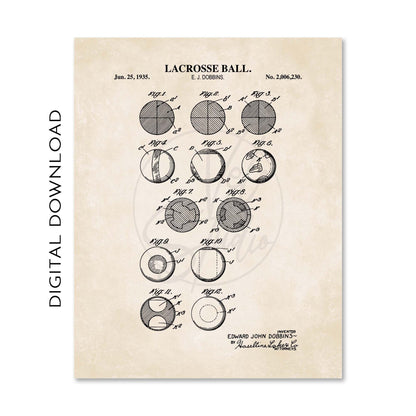 Lacrosse Wall Art | Lacrosse Stick, Ball, Lacrosse Field & Helmet Patent Prints | Gallery Wall Set of 4 | PRINTABLE DIGITAL DOWNLOAD