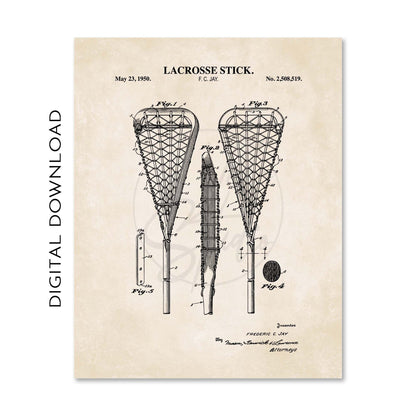 Lacrosse Wall Art | Lacrosse Stick, Ball, Lacrosse Field & Helmet Patent Prints | Gallery Wall Set of 4 | PRINTABLE DIGITAL DOWNLOAD