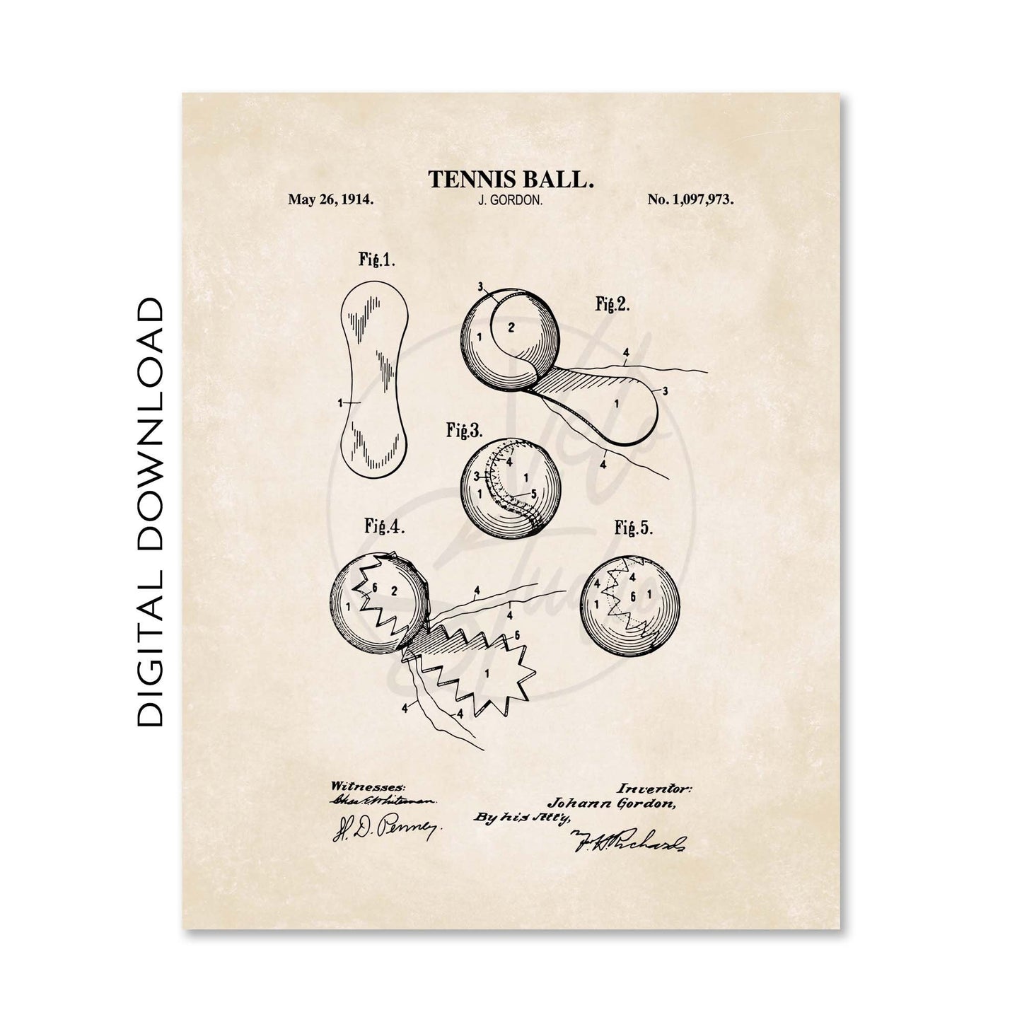 Tennis Wall Art | Tennis Court Diagram, Tennis Ball & Tennis Racket Patent Prints | Vintage Background | PRINTABLE DIGITAL DOWNLOAD