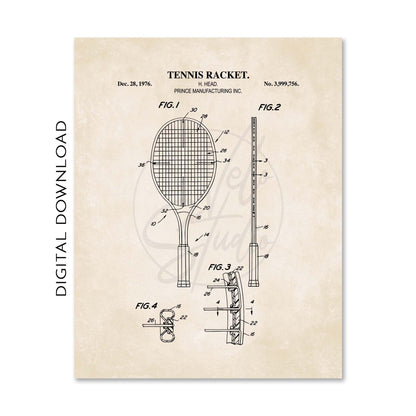Tennis Wall Art | Tennis Court Diagram, Tennis Ball & Tennis Racket Patent Prints | Vintage Background | PRINTABLE DIGITAL DOWNLOAD