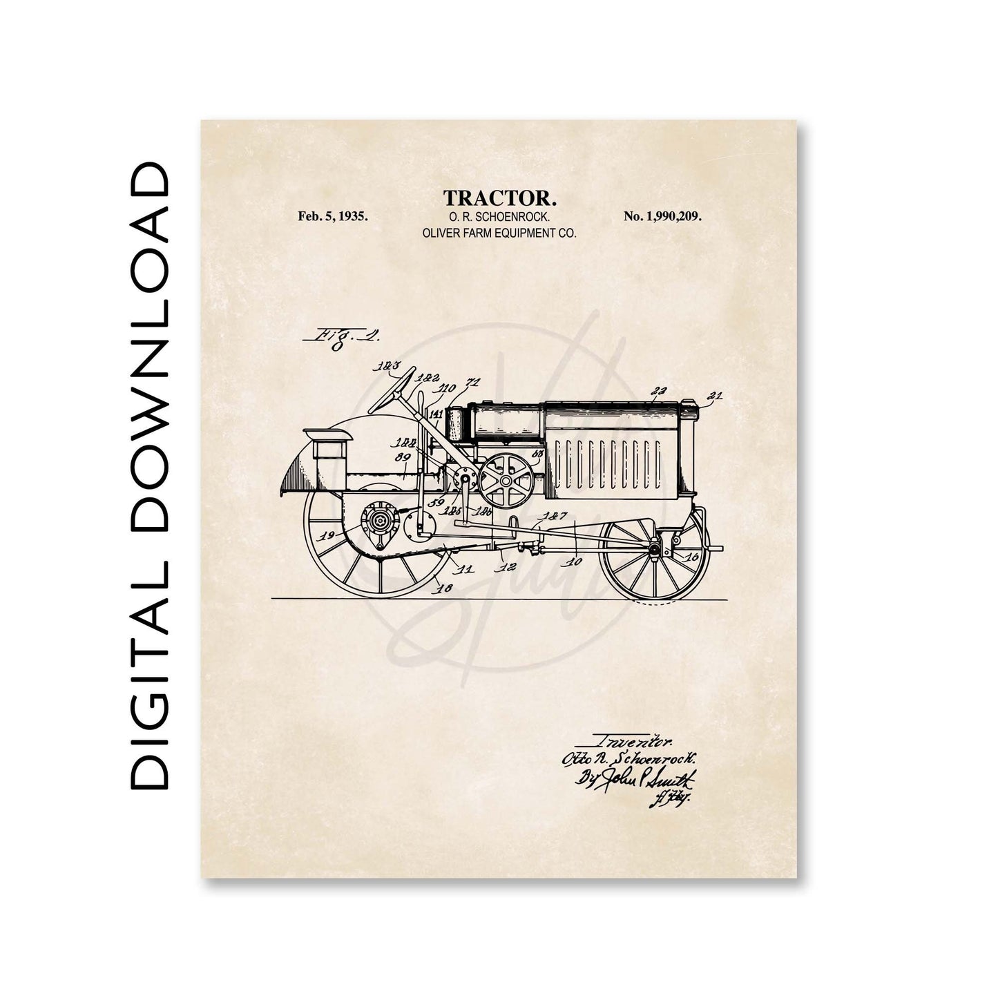 Old Tractor Wall Art | Antique 1935 Tractor Patent Print | Farm Equipment Poster | PRINTABLE DIGITAL DOWNLOAD